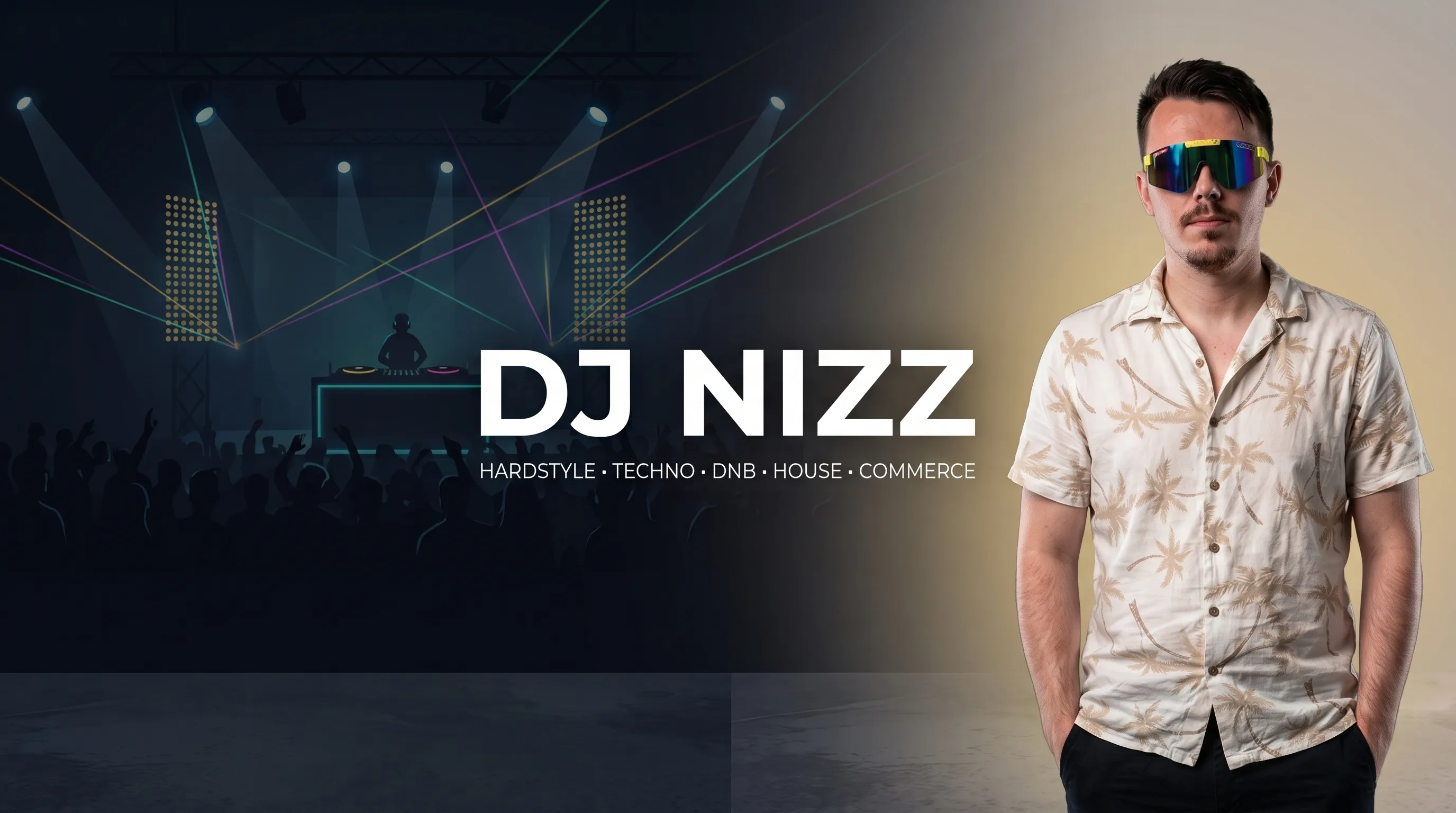 DJ NIZZ Key Visual: Bühne mit Lasern und Crowd